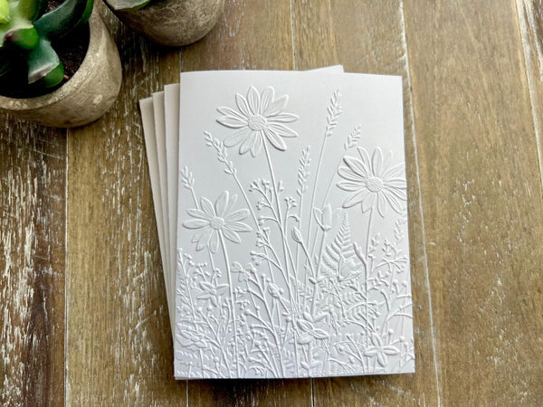 Embossed Wildflower Note Cards Set: Blank Inside, Heavy Card Stock, Wild Flowers