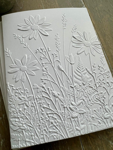 Embossed Wildflower Note Cards Set: Blank Inside, Heavy Card Stock, Wild Flowers