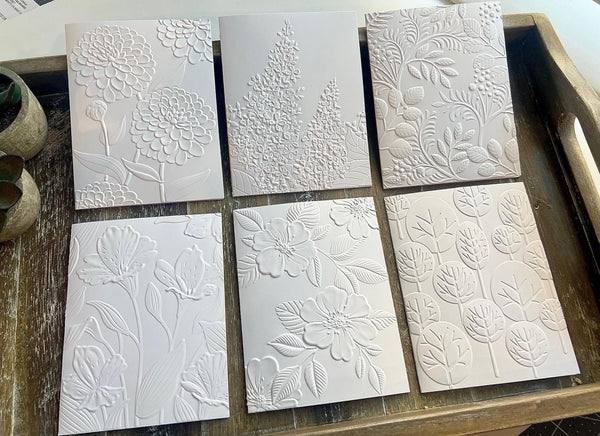 Embossed Floral Greeting Cards Set: Blank Note Cards, Heavy White Card Stock, Floral Set 1