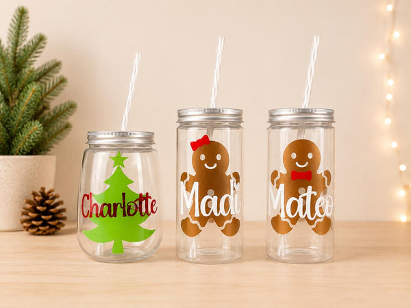 Personalized Christmas Party Cups: School Class Gifts with Lid & Straw