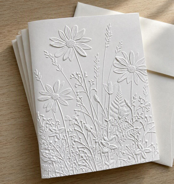 Embossed Wildflower Note Cards Set: Blank Inside, Heavy Card Stock, Wild Flowers
