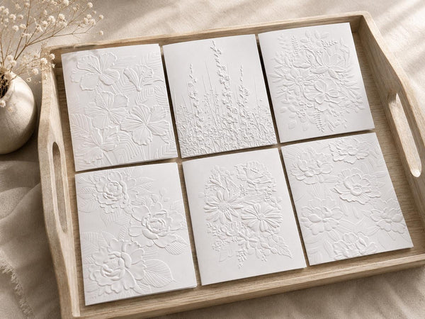 Embossed Floral Greeting Cards Set: Blank Note Cards, Heavy White Card Stock, Floral Set 1