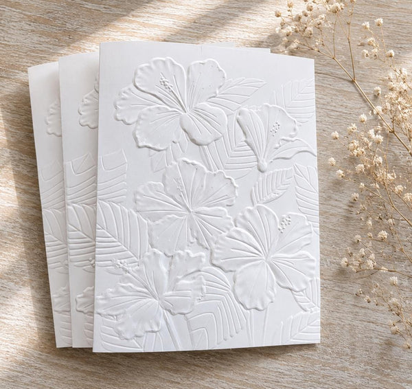 Embossed Hibiscus Note Cards Set: Blank Inside, Heavy Card Stock, Hibiscus Cards