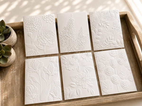 Embossed Floral Greeting Cards Set: Blank Note Cards, Heavy White Card Stock, Floral Set 1