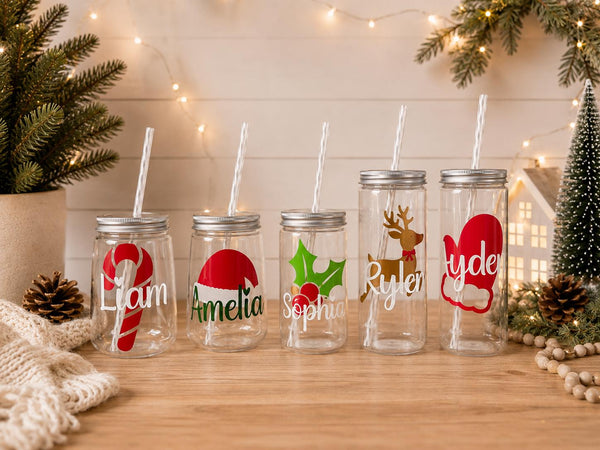 Personalized Christmas Party Cups: School Class Gifts with Lid & Straw