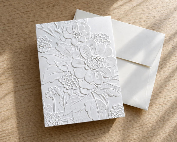 Embossed Floral Note Cards Set: Blank Inside, Heavy Card Stock, TBlooms