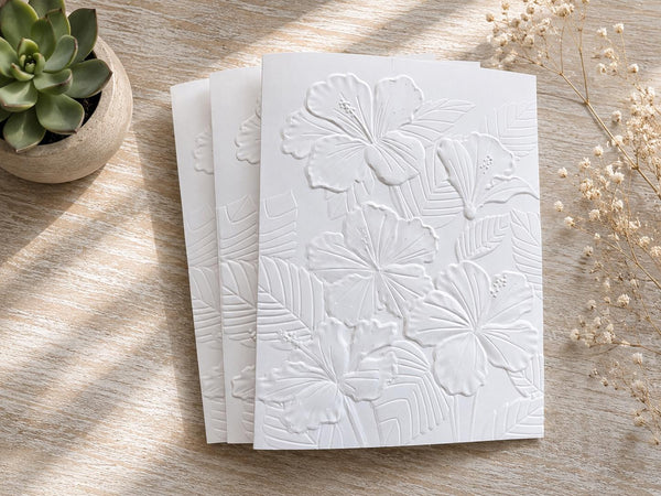 Embossed Hibiscus Note Cards Set: Blank Inside, Heavy Card Stock, Hibiscus Cards