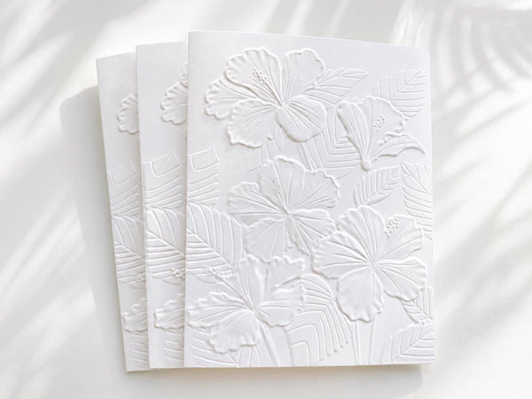 Embossed Hibiscus Note Cards Set: Blank Inside, Heavy Card Stock, Hibiscus Cards