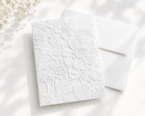 Embossed Floral Note Cards Set: Blank Inside, Heavy Card Stock, TBlooms