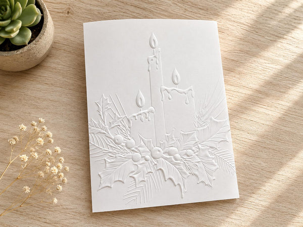 Christmas Greeting Cards: Embossed Christmas Cards, Holiday Note Cards, Blank Christmas Cards, Christmas Candles