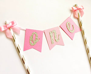 One Cake Topper, Pink & Gold Cake Topper