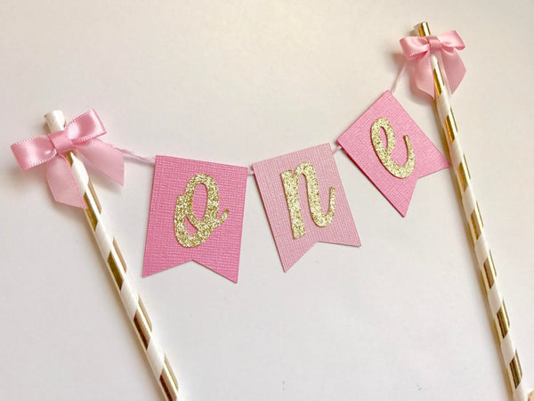 One Cake Topper, Pink & Gold Cake Topper